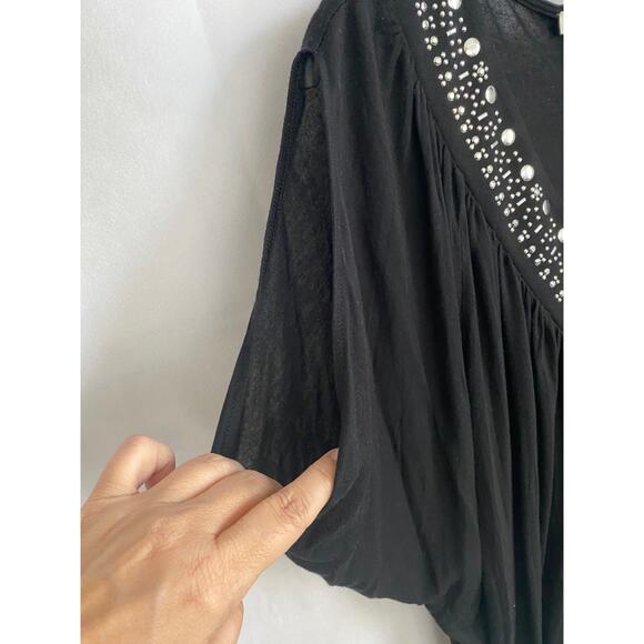 WHBM Embellished V Neck Blouson Top Batwing Sleeves Black Size SMALL - Picture 4 of 10